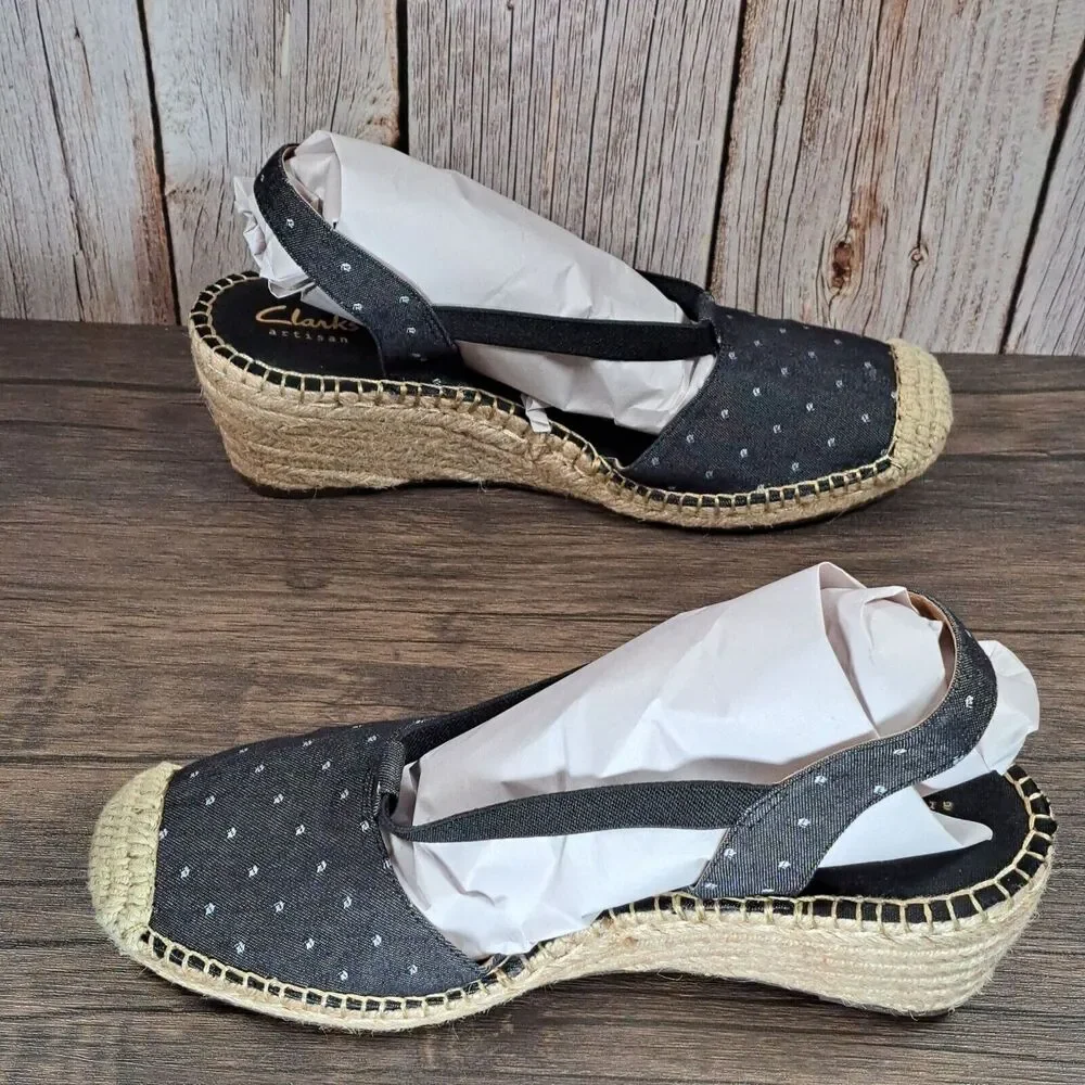 Clarks Petrina Kaelie Blue Espadrille Wedge Slingback Sandals Women's Size 8.5 M - Picture 5 of 8